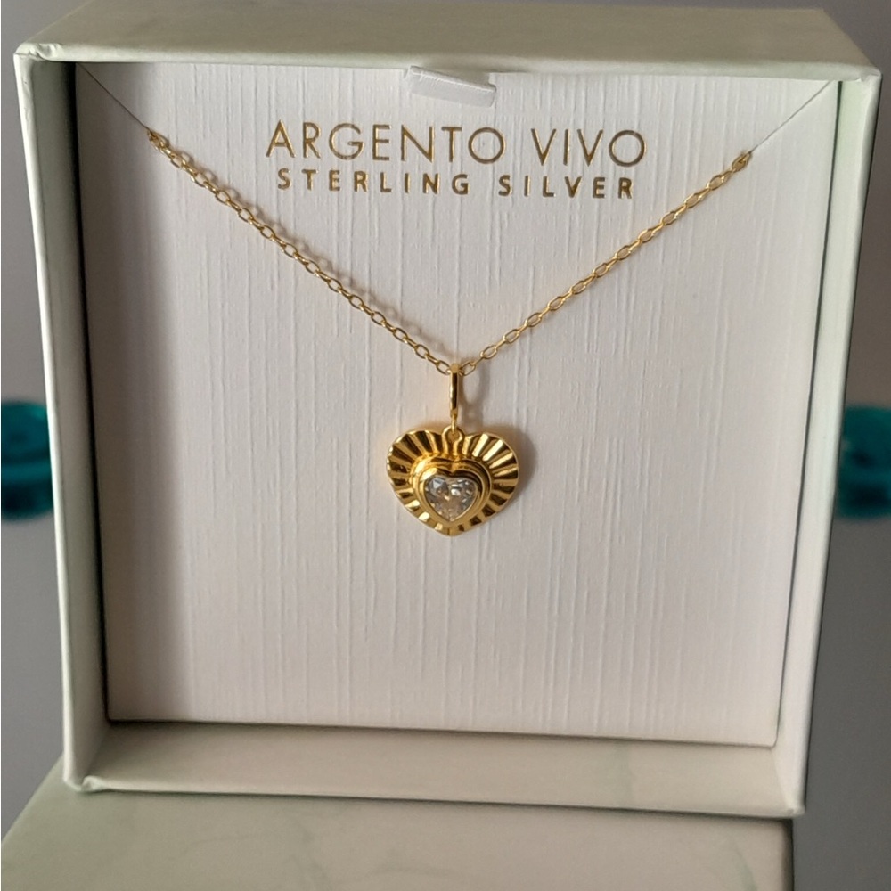 Argento Vivo 925 Sterling Silver Cubic Zirconia Heart Pendant Necklace - Picture 4 of 8